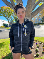 Load image into Gallery viewer, Women&#39;s Black Camo Zip Hoodie
